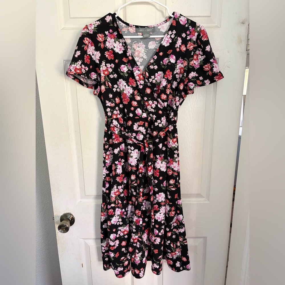 Floral Black and Pink Wrap Dress